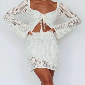 Selfie Leslie White Crochet Two-Piece Dress Set